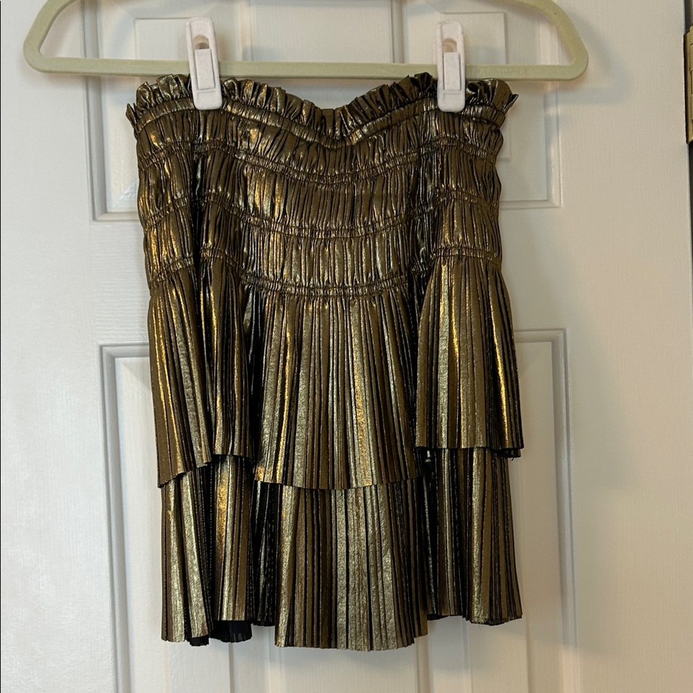 Current Air Metallic Gold Pleated Mini Skirt
